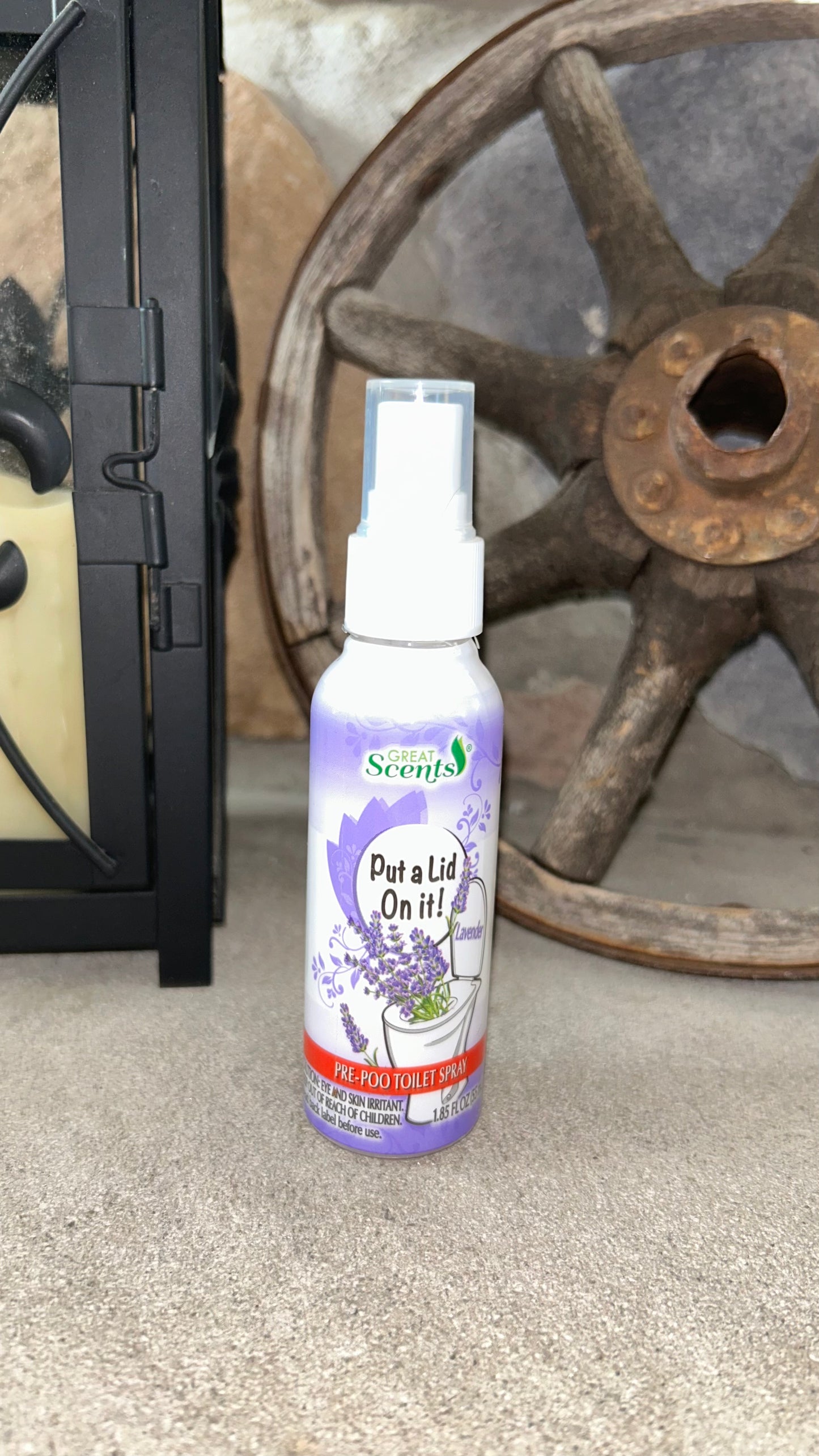 Out a lid on it! Pre Bathroom spray