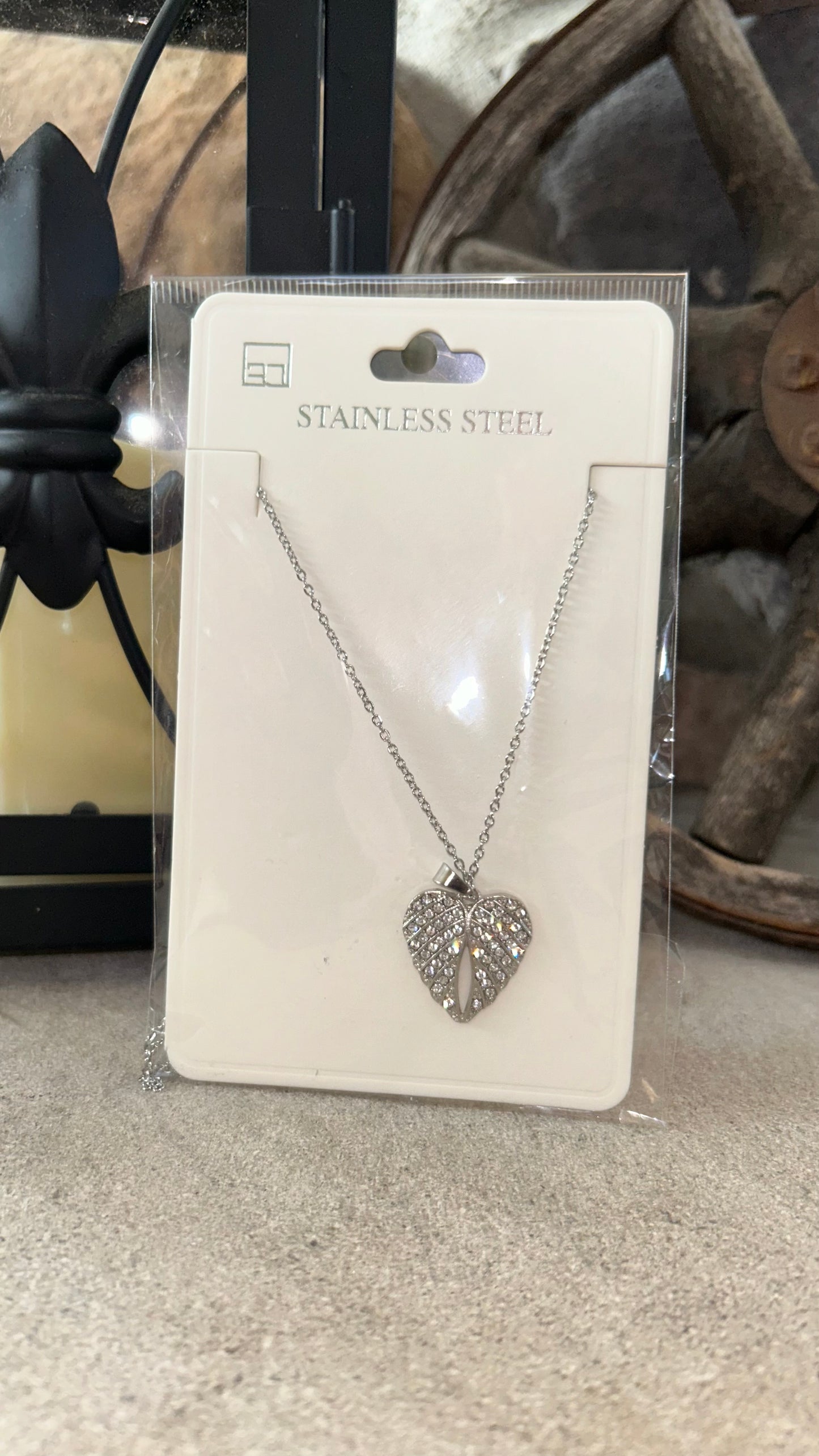 Stainless Steel Fashion Angel Wing Heart Bling Necklace