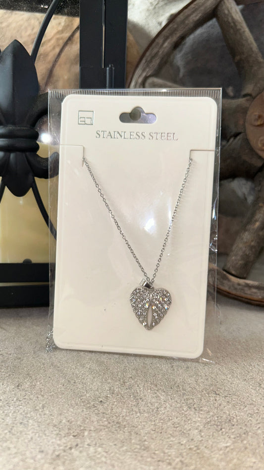 Stainless Steel Fashion Angel Wing Heart Bling Necklace