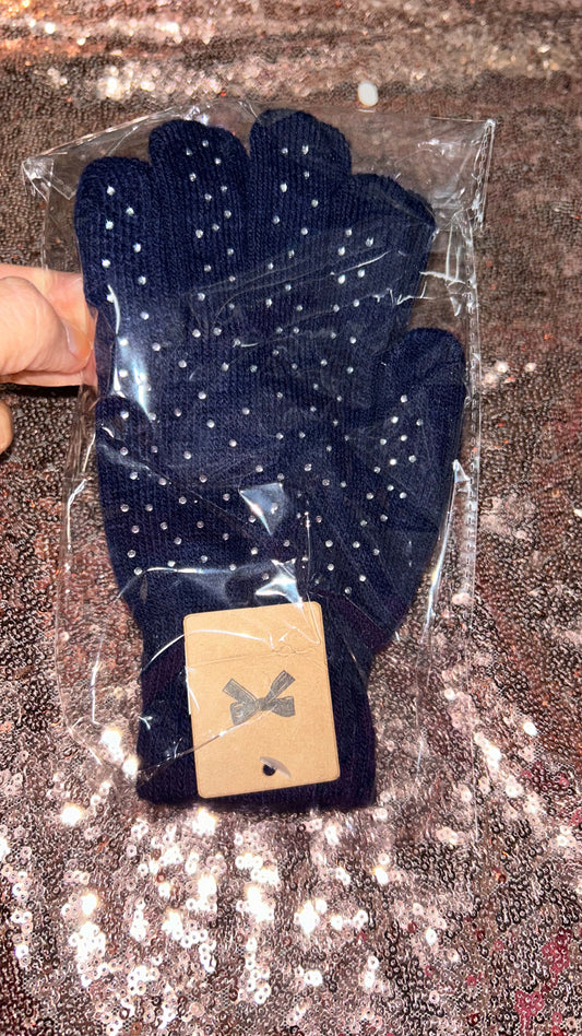 Women’s Navy Blue Bling Gloves