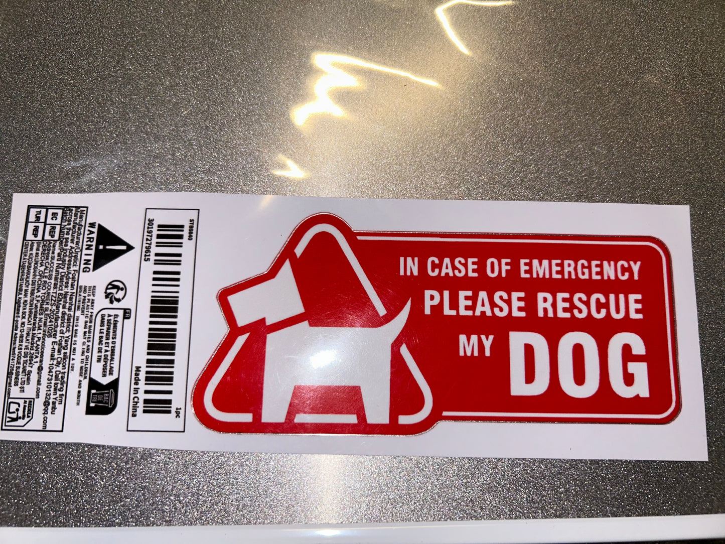 Emergency decal for window or building for Your Dog to Save life
