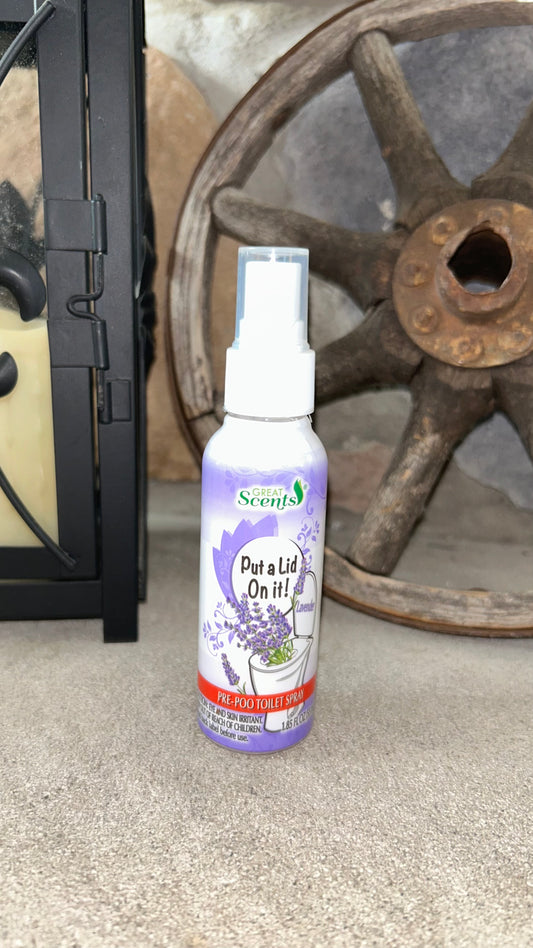 Out a lid on it! Pre Bathroom spray
