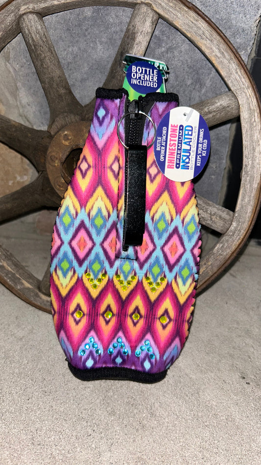 Rhinestone Bottle Cooler comes with Bottle opener too showing both sides